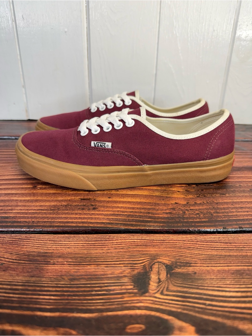Vans Custom Authentic Burgundy Gum Sole Canvas Sneakers Women’s 9